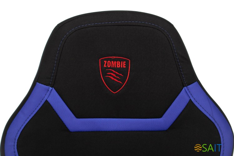 Кресло игровое Zombie 10 черный/синий ткань/эко.кожа крестов. пластик