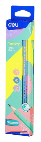 Карандаш ч/г Deli EU54800 Macaron HB шестигран. пластик коробка/европод. (12шт) ластик