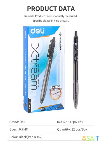 Ручка шариков. автоматическая Deli X-tream EQ02120 черный d=0.7мм черн. черн. сменный стержень линия 0.4мм