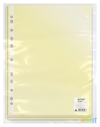 Папка-вкладыш Бюрократ Премиум -013YEL желтый глянцевые A4+ 30мкм (упак.:50шт)