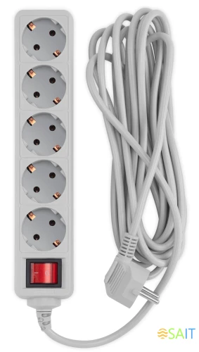 Сетевой фильтр PC Pet AP01006-5-G 5м (5 розеток) серый (пакет ПЭ)