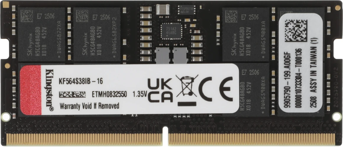 Память DDR5 16GB 6400MHz Kingston KF564S38IB-16 Fury Impact RTL PC5-51200 CL38 SO-DIMM ECC 262-pin 1.35В single rank Ret