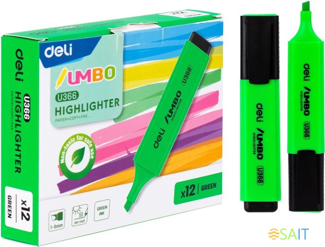 Текстовыделитель Deli EU366-GN Jumbo скошенный пиш. наконечник 1-5мм зеленый