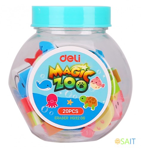 Набор ластиков Deli EH03206 Magic Zoo ассорти пласт.туб. (20шт)