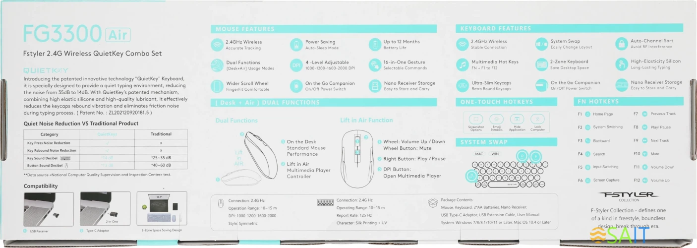 Клавиатура + мышь A4Tech Fstyler FG3300 Air клав:синий мышь:синий USB беспроводная slim Multimedia
