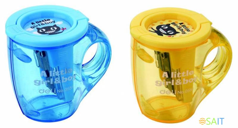 Точилка для карандашей ручная Deli Cup E0551 2 отверстия пластик ассорти дисплей