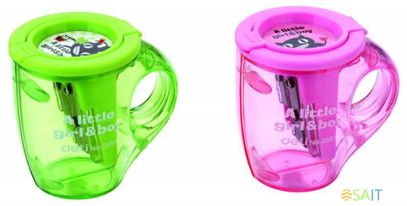 Точилка для карандашей ручная Deli Cup E0551 2 отверстия пластик ассорти дисплей