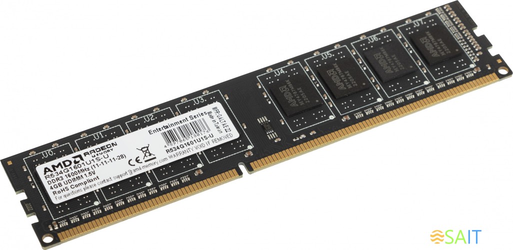 Память DDR3 4Gb 1600MHz AMD R534G1601U1S-U RTL PC3-12800 CL11 DIMM 240-pin 1.5В Ret