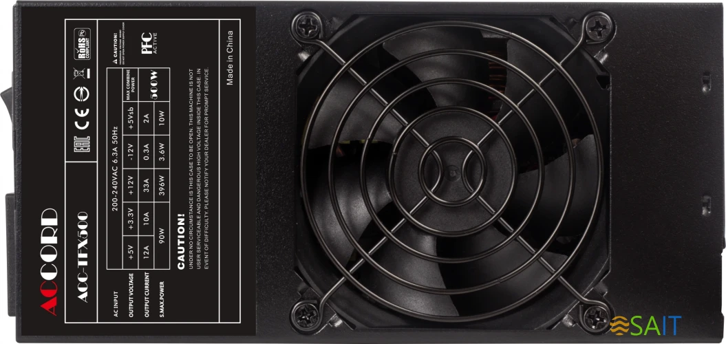 Блок питания Accord TFX 500W ACC-TFX500 80 PLUS WHITE (20+4pin) APFC 80mm fan 3xSATA RTL