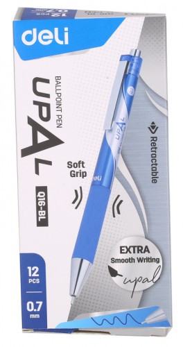 Ручка шариков. автоматическая Deli Upal EQ16-BL синий мет. d=0.7мм син. черн. резин. манжета