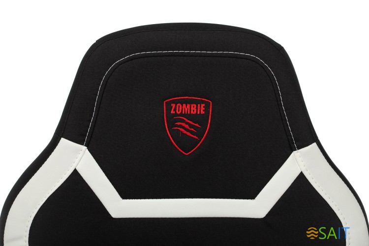 Кресло игровое Zombie 10 черный/белый ткань/эко.кожа крестов. пластик