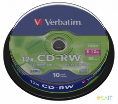 Диск CD-RW Verbatim 700Mb 12x Cake Box (10шт) (43480)