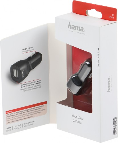 Автомобильное зар./устр. Hama H-1401660 1.2A+1.2A 2xUSB универсальное черный (00173624)