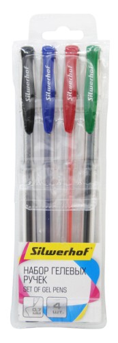 Набор ручек гелев. Silwerhof Laconic d=0.7мм индив. пак.ев. 4цв.