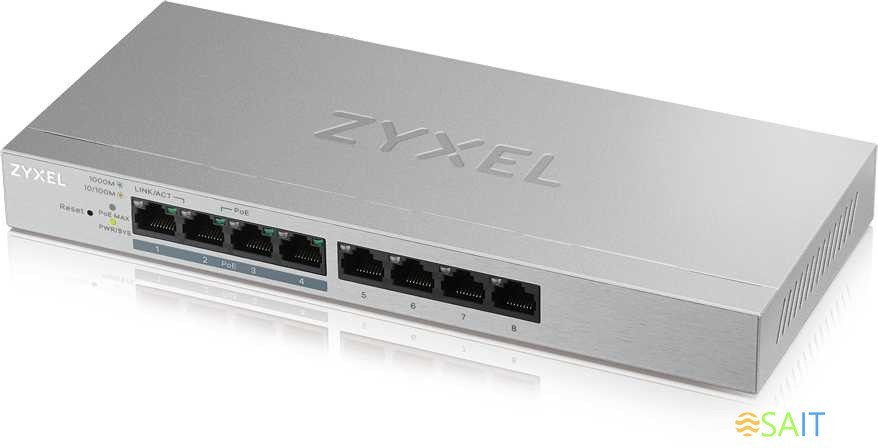 Коммутатор Zyxel GS1200-8HPV2-EU0101F (L2) 8x1Гбит/с 4PoE+ 60W управляемый