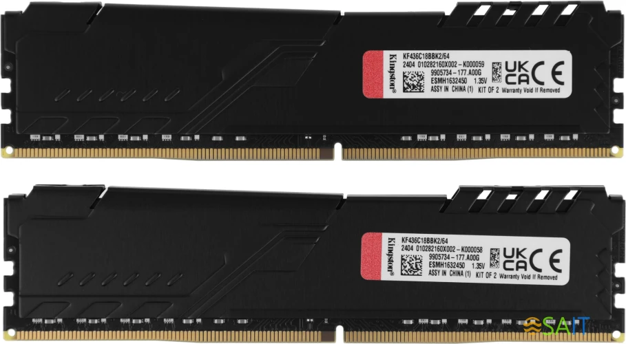 Память DDR4 2x32Gb 3600MHz Kingston KF436C18BBK2/64 Fury Beast Black RTL Gaming PC4-28800 CL18 DIMM 288-pin 1.35В dual rank с радиатором Ret