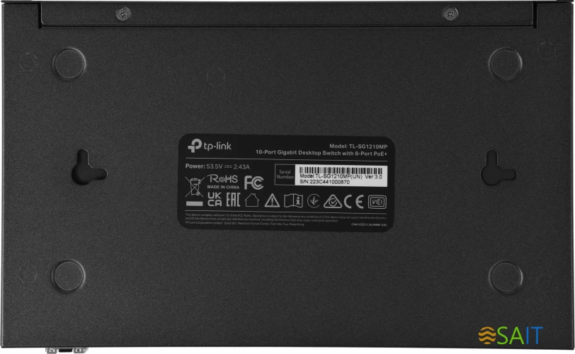 Коммутатор TP-Link TL-SG1210MP 9x1Гбит/с 1xКомбо(1000BASE-T/SFP) 8PoE+ 123W неуправляемый