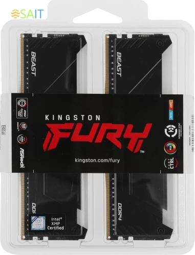 Память DDR4 2x16GB 3200MHz Kingston KF432C16BB2AK2/32 Fury Beast RGB RTL Gaming PC4-25600 CL16 DIMM 288-pin 1.35В kit single rank с радиатором Ret