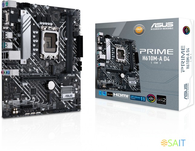 Материнская плата Asus PRIME H610M-A D4-CSM Soc-1700 Intel H610 2xDDR4 mATX AC`97 8ch(7.1) GbLAN+VGA+HDMI+DP