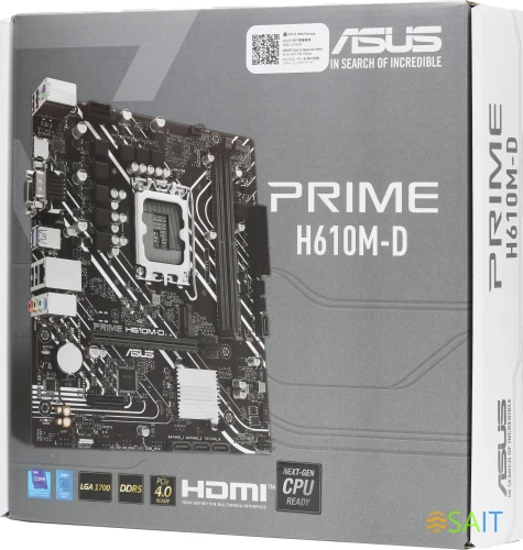 Материнская плата Asus PRIME H610M-D Soc-1700 Intel H610 2xDDR5 mATX AC`97 8ch(7.1) GbLAN+VGA+HDMI