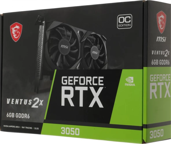 Видеокарта MSI PCI-E 4.0 RTX 3050 VENTUS 2X E 6G OC NVIDIA GeForce RTX 3050 6Gb 96bit GDDR6 1492/14000 HDMIx2 DPx1 HDCP Ret
