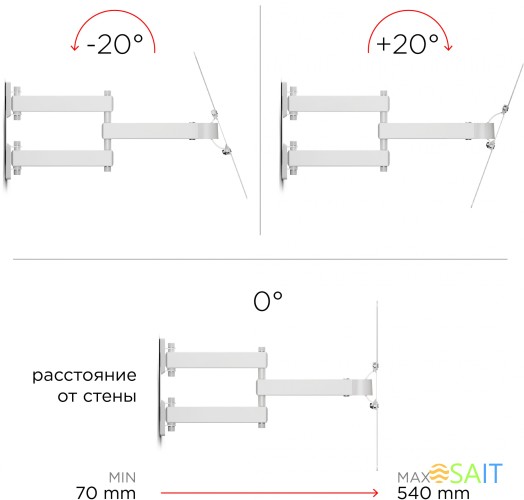 Кронштейн для телевизора Holder LCD-5566-W белый 32"-55" макс.45кг настенный поворотно-выдвижной и наклонный
