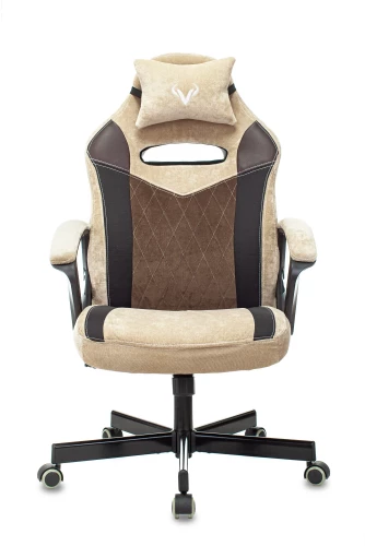 Кресло игровое Zombie VIKING 6 KNIGHT Fabric коричневый/бежевый с подголов. крестов. металл