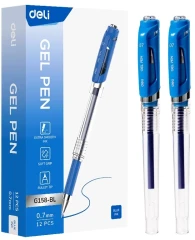 Ручка гелев. Deli EG158-BL прозрачный d=0.7мм син. черн. резин. манжета