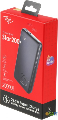 Мобильный аккумулятор Itel Star 200F 20000mAh QC3.0/PD3.0/PE2.0 22.5W 5A 2xUSB-A/USB-C черный