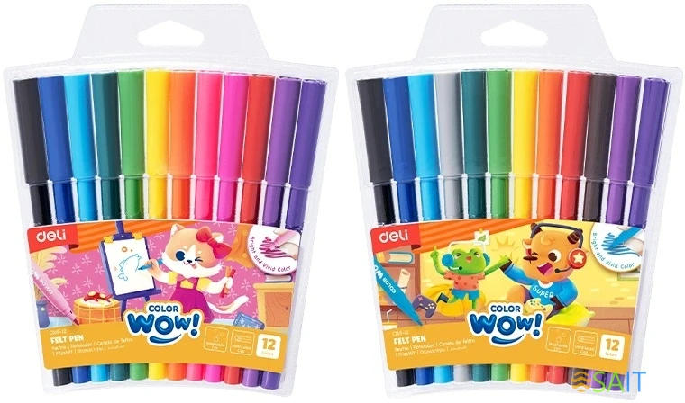 Фломастеры Deli EC165-12 Colorwow круг. пулевидный пиш. наконечник Вентилируемый смываемые 12цв. (12шт.)