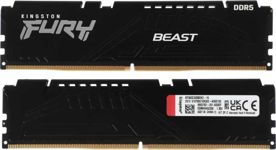Память DDR5 2x8Gb 6000MHz Kingston KF560C36BBEK2-16 Fury Beast RTL Gaming PC5-48000 CL36 DIMM 288-pin 1.35В с радиатором Ret