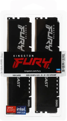 Память DDR5 2x8Gb 6000MHz Kingston KF560C36BBEK2-16 Fury Beast RTL Gaming PC5-48000 CL36 DIMM 288-pin 1.35В с радиатором Ret