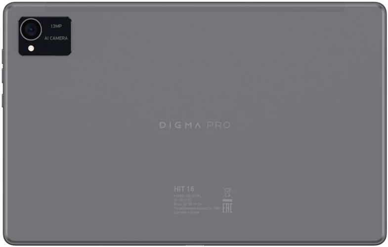 Планшет Digma Pro HIT 16 T616 (2.0) 8C RAM6Gb ROM128Gb 10.4" IPS 2000x1200 4G 2Sim Android 13 серый 13Mpix 5Mpix BT WiFi microSD 1Tb 7000mAh