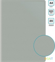 Папка с 20 прозр.вклад. Бюрократ -BPV20GREY A4 пластик 0.6мм торц.карм с бум. встав серый