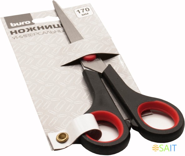 Ножницы Buro Smart универсальные 170мм ручки с резиновой вставкой черный/красный
