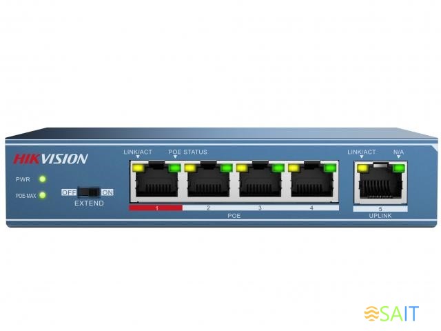 Коммутатор Hikvision DS-3E0105P-E(B) 4x100Мбит/с 4PoE 58W неуправляемый