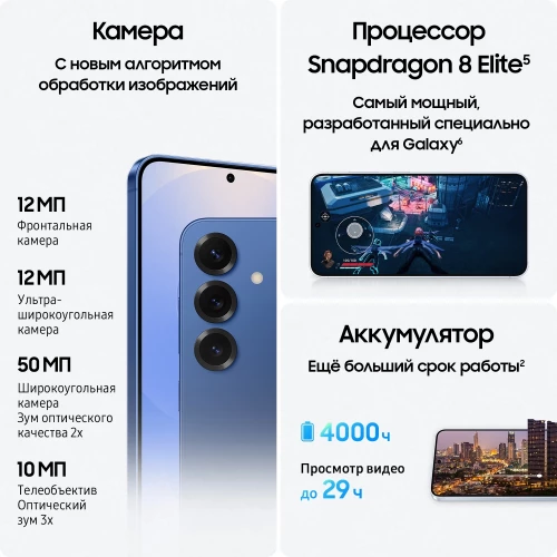 Смартфон Samsung SM-S931B Galaxy S25 256Gb 12Gb синий моноблок 3G 4G 2Sim 6.2" 1080x2340 Android 15 50Mpix 802.11 a/b/g/n/ac/ax/be NFC GPS GSM900/1800 GSM1900 Protect
