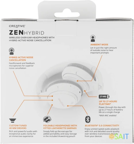 Гарнитура мониторные Creative Zen Hybrid 1.2м белый беспроводные bluetooth оголовье (51EF1010AA000)