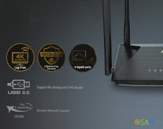 Роутер беспроводной Asus RT-AX53U AX1800 10/100/1000BASE-TX/4G ready черный