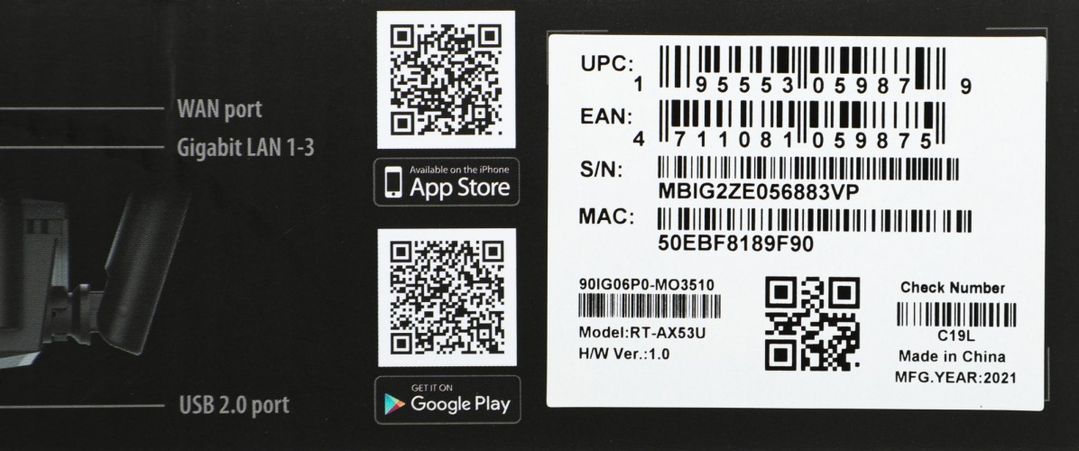 Роутер беспроводной Asus RT-AX53U AX1800 10/100/1000BASE-TX/4G ready черный