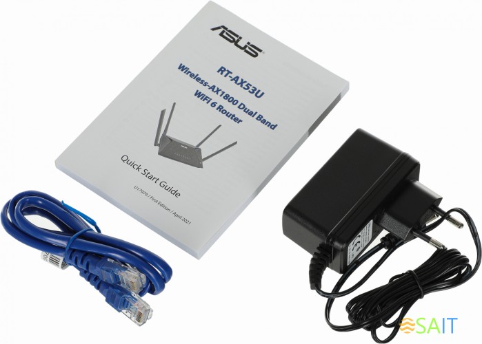 Роутер беспроводной Asus RT-AX53U AX1800 10/100/1000BASE-TX/4G ready черный