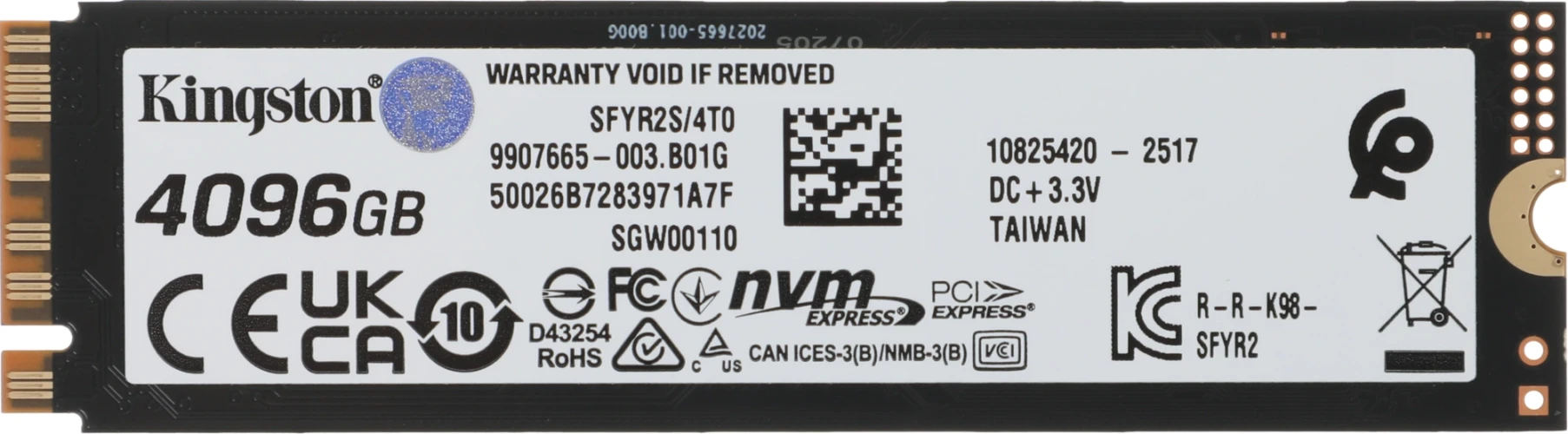 Накопитель SSD Kingston PCIe 5.0 x4 4TB SFYR2S/4T0 Fury Renegade M.2 2280