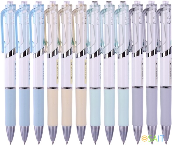 Набор ручек гелев. автоматическая Deli (S11-BK-P) ассорти черн. черн. кор.карт. (12шт) линия 0.5мм резин. манжета