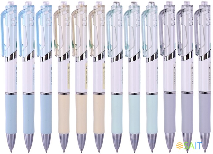 Набор ручек гелев. автоматическая Deli (S11-BK-P) ассорти черн. черн. кор.карт. (12шт) линия 0.5мм резин. манжета