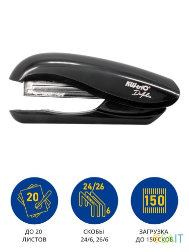 Степлер Kw-Trio 05665black Dolphin 24/6 26/6 (20листов) черный 150скоб металл/пластик