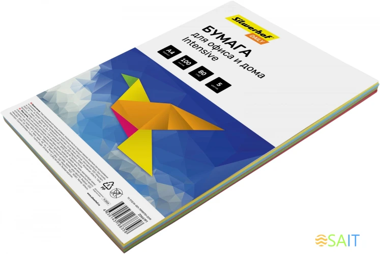 Бумага Silwerhof DAILY A4/80г/м2/100л./радуга интенсив (5цветов)