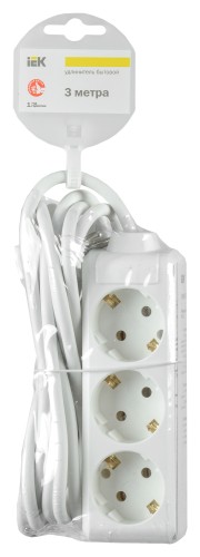 Сетевой удлинитель IEK У03 3м (3 розетки) белый (пакет ПЭ)