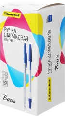 Ручка шариков. Silwerhof Basic прозрачный d=0.7мм син. черн. кор.карт. сменный стержень линия 0.5мм