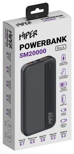 Мобильный аккумулятор Hiper SM20000 20000mAh 12W 2.4A 2xUSB-A/USB-C черный (SM20000 BLACK)
