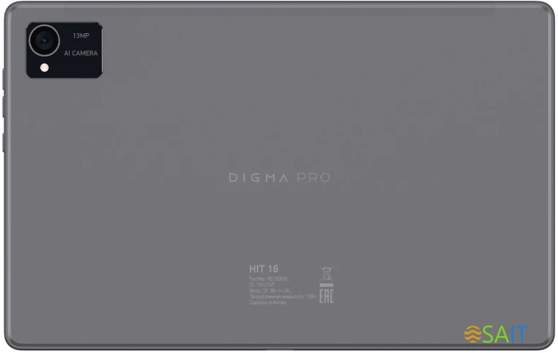 Планшет Digma Pro HIT 16 T616 (2.0) 8C RAM8Gb ROM256Gb 10.4" IPS 2000x1200 4G 2Sim Android 13 серый 13Mpix 5Mpix BT WiFi microSD 1Tb 7000mAh
